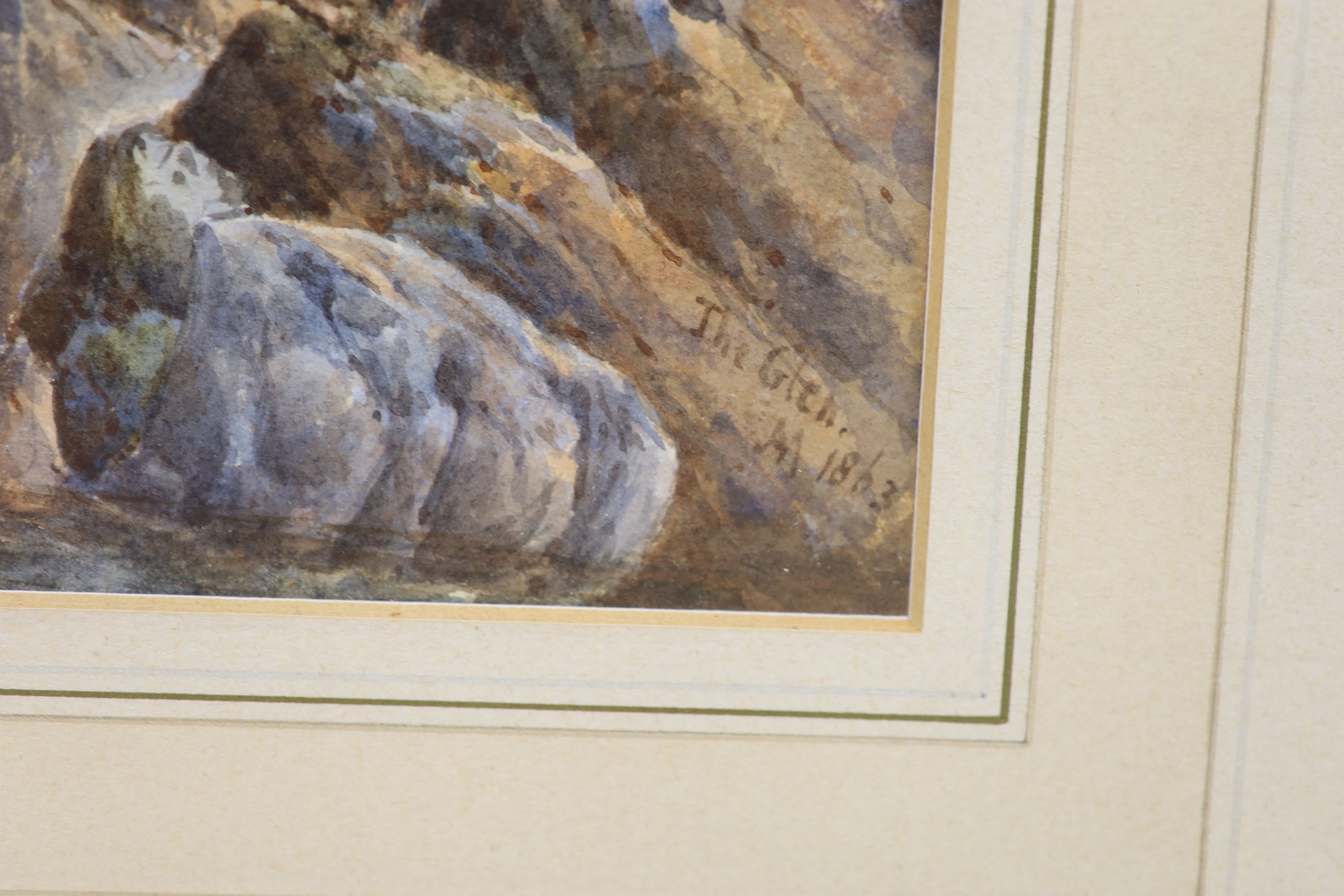 A.M. 19th century, watercolour, The Glen, monogrammed and dated 1863, 31 x 45cm
